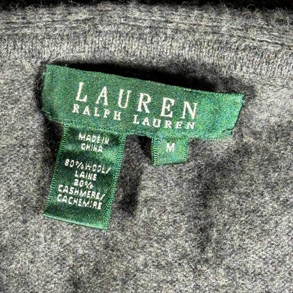 Lauren Ralph Lauren Wool Cashmere Colorblock Scarf Neck Cardigan Gray Brown M - Picture 2 of 8